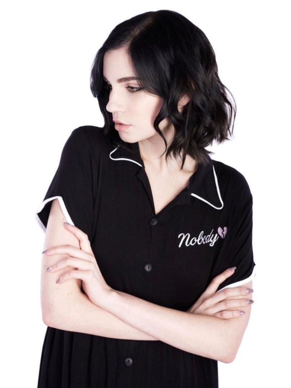 DISTURBIA Nobody embroidered t-shirt dress size small